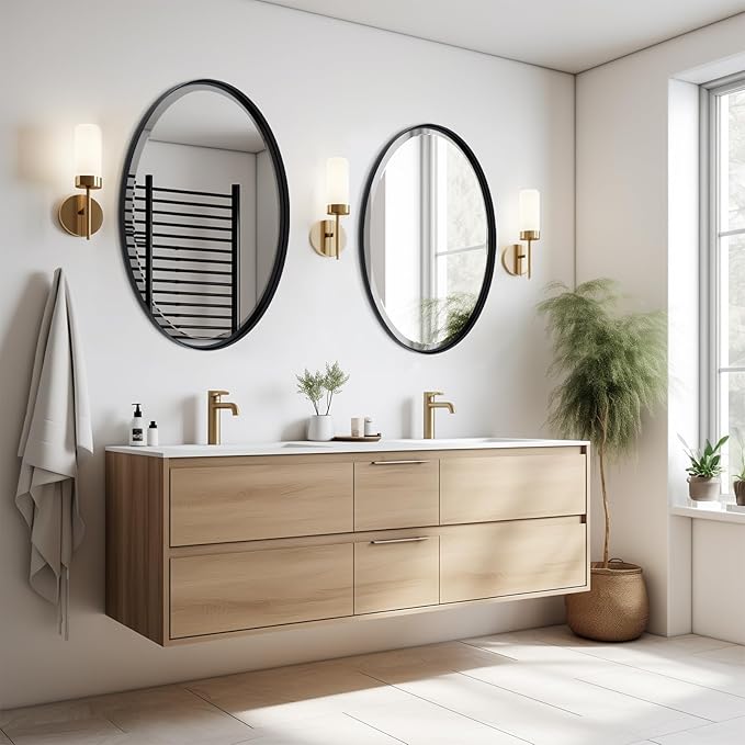 POZINO Oval Bathroom Mirror, 22"x30" Black Beveled Mirrors, Rounded Mirror for Over Sink, Modern Vanity Wall Mirror in Premium Stainless Steel Frame, Wall Mount Hangs Horizontal Or Vertical