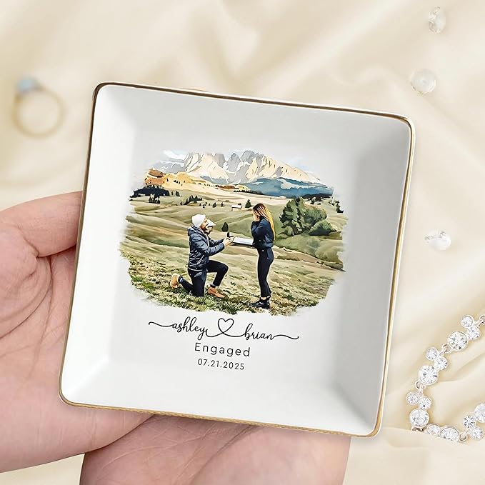 Chillever Custom Photo Ring Dish, Personalized Jewelry Holder, Picture Trinket Tray, Engagement Gift for Her, Wedding Keepsake Jewelry Dish, Memorial Gifts, Custom Couple Portrait Keepsake 4