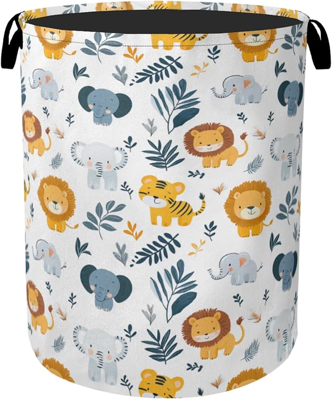 Cute Forest Animals Foldable Canvas Laundry Basket with Handles - Toy Organizer, Heavy Duty for Home，Bedroom, Dorm, Bathroom