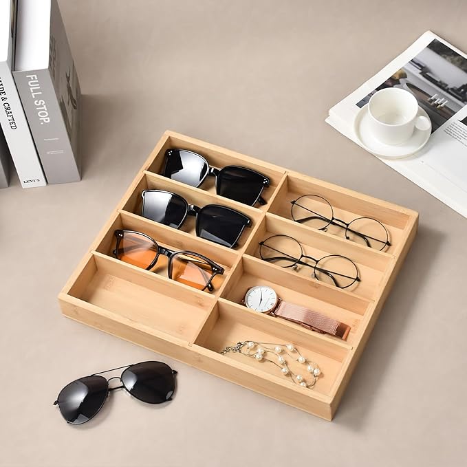 Natural bamboo Glasses Eyeglass Eyewear Sun glasses Sunglasses Box Storage Case Tray Display Showcase Organizer Box