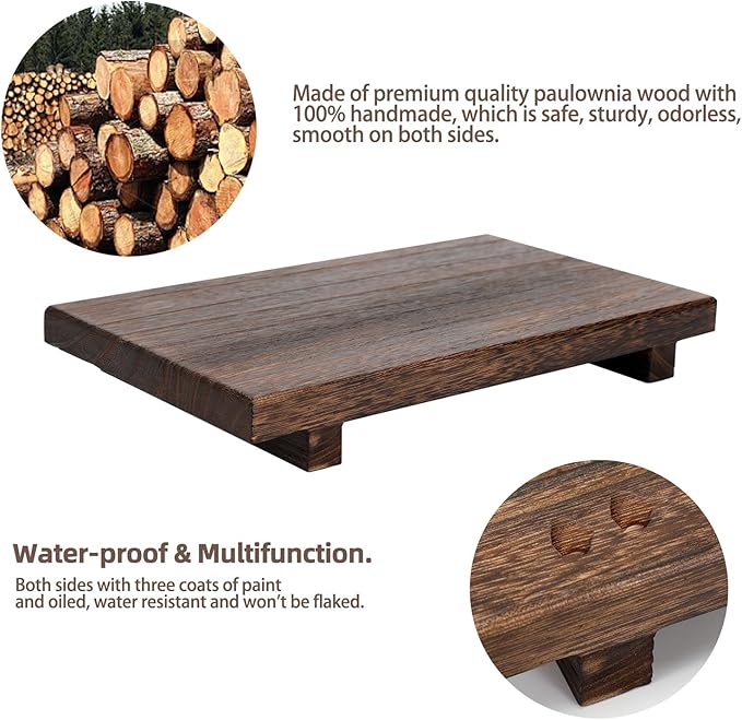 (9x6 Inch,Brown) Wood Riser Soap Tray, Rustic Wood Pedestal Stand Tray Farmhouse Kitchen Counter Decor Bathroom Soap Dish Holder for Sink,Vanity,Plant,Bottles, Candles Display