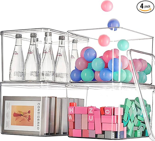 Clear plastic storage bins with LIDS,storage containers for snacks, cosmetics, books, dog food, Storage Organizer for Nursery，Kitchen, Living room,Bedroom, Bathroom, Office (clear, 4XL)