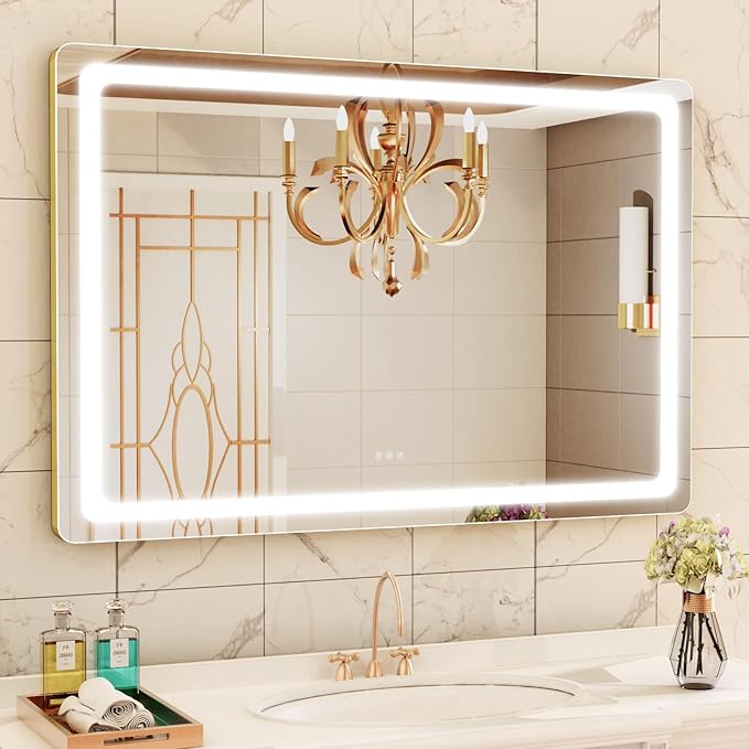 Makeup Vanity Mirror with Lights 20" L x 26" W Large LED Makeup Mirror, Light up Mirror with 10X Magnification and USB Charging Port, Dimmable 3 Modes, Touch Screen Control Gold