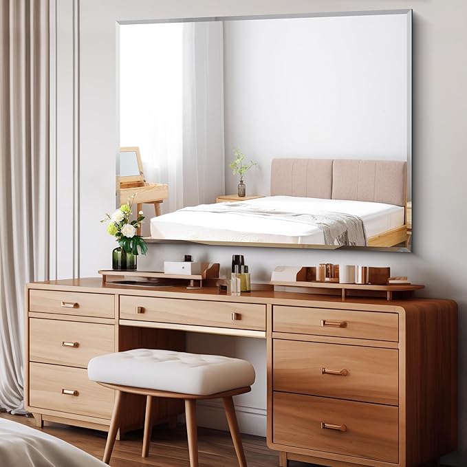 CILIBER Beveled Mirror, 36x48 Inch Large Frameless Bathroom Mirrors for Over Sink, Lightweight Design Beveled Frameless Vanity Mirror, Crystal-Clear 3mm Tempered Glass, Horizontally or Vertically