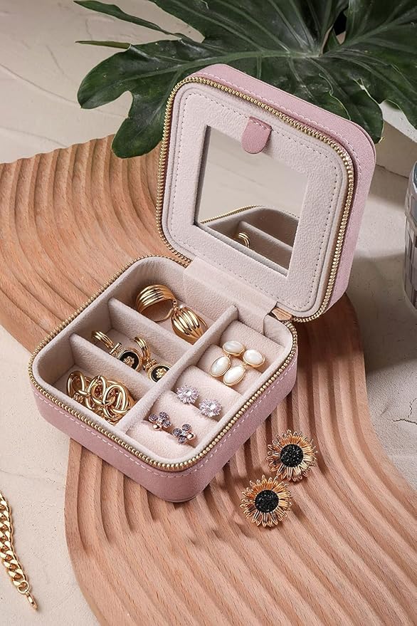 S.Leaf Travel Jewelry Organizer Boxes for Women Small Portable Necklace Earrings Bracelet Rings Travel Case Best Friend Birthday Gifts for Women Trendy (Butterfly_Pink_Gold)