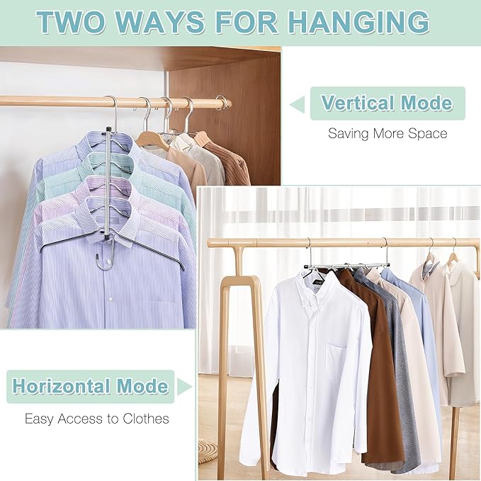 Clothes Hangers Space Saving Shirt Hangers, Lomrsiul Non Slip PVC Coating Multi Blouse Hangers Shirt Organizer for Closet Organizers and Storage for T Shirt Sweater Hoodie Coat Dress Black 4 Pack