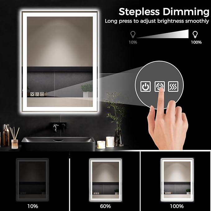 24"X32" LED Bathroom Vanity Mirror with Lights, Anti-Fog, Dimmable, Lighted Bathroom Mirror for Wall, Memory Function, Tempered Glass, Shatter-Proof, Backlit & Front Lit