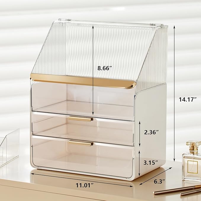 Large Makeup Organizer Countertop Vanity Organizer Cosmetic Organizer Makeup Storage Box Bathroom Counter Organizer Perfume Skincare Organizers Gift Women Girls Clear Design Easy Visibility