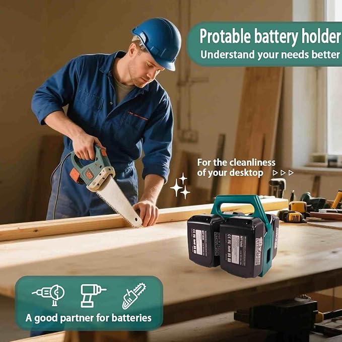 4-Slot Battery Carrying Holder for Makita 18V & 14.4V, Batteries Tool Case Storage Organizer Rack for Makita, Portable and Rugged Battery Caddy with Handle for Jobsite and Mount Bag Use