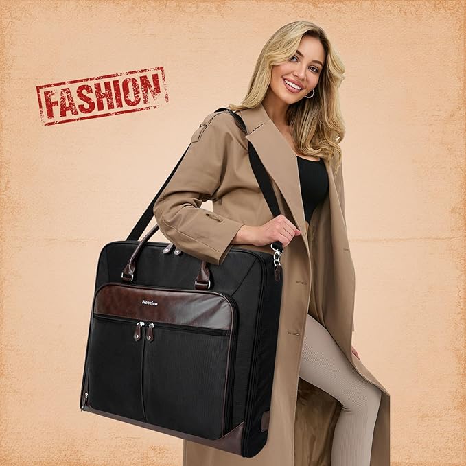 Garment Bag Travel Large Carry On Suit Bag with Strap for Business Hanging Suitcase Luggage Bags for Men Women (Black-Brown)