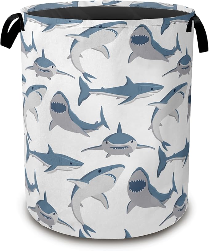 Laundry Hamper,Cute Shark Laundry Basket,Wild Fish Waterproof Oxford Cloth Storage Basket with Handle for Clothes Books Nursery Home Storage Sundries 16"x20"