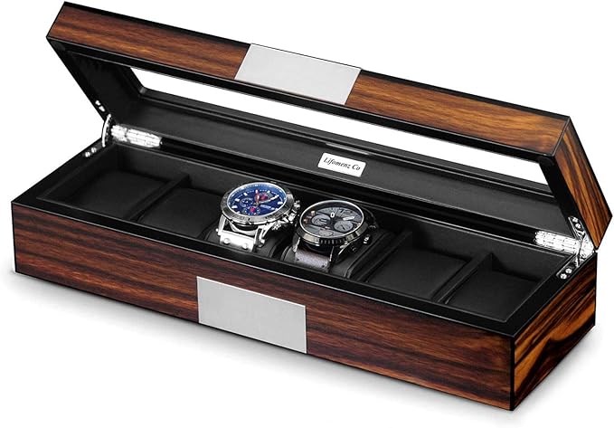 6 Watch Box Organizer - Large Wooden Watch Storage Box Display Case