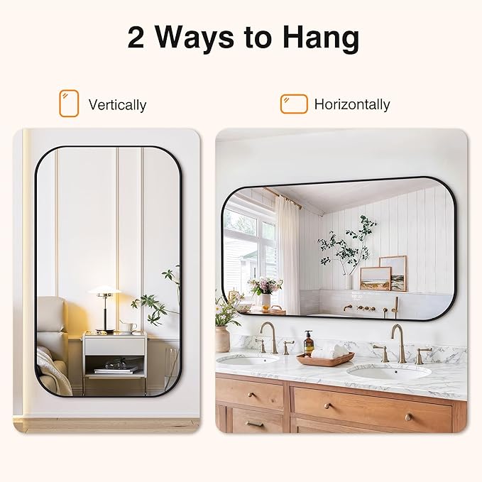Bathroom Mirror for Wall, Large Bathroom Vanity Mirror for Over Sink 35 x 60, Black HD Reflection Shatterproof Mirror for Living Room Bedroom Entryway, Metal Frame Rectangular Shape