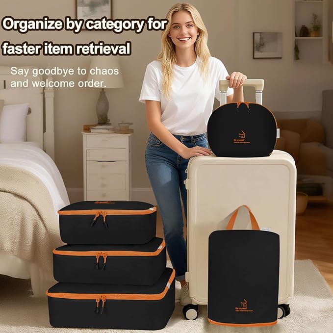 Packing Cubes for Travel, Various Sizes Luggage Organizer Bags with Double Zipper, Durable Space Saver Bags Travel Essentials (5 Set, Black)