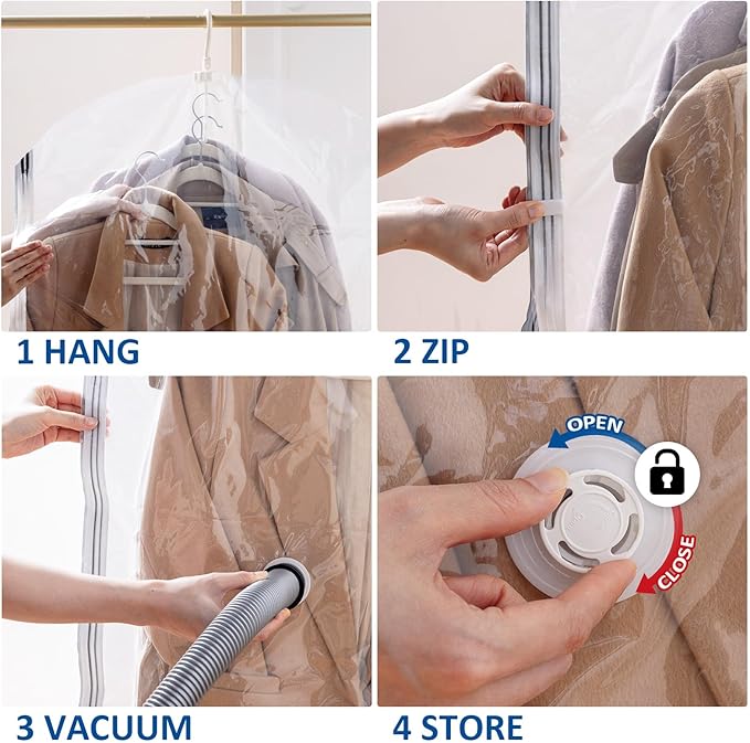 Hanging Vacuum Storage Bags, 6 Pack Large Hanging Vacuum Seal Garment Bags for Clothing, Space Saver for Clothes, Suits, Dresses, Jackets, Clothing Storage for Moving Supplies(53.1x27.6 in)