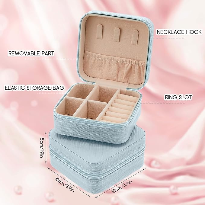 Taiyin 12 Pcs Travel Jewelry Case, Valentines Day Gifts for Her- Small Jewelry Organizer Box Bridesmaid Gifts for Women Girls (Light Blue)