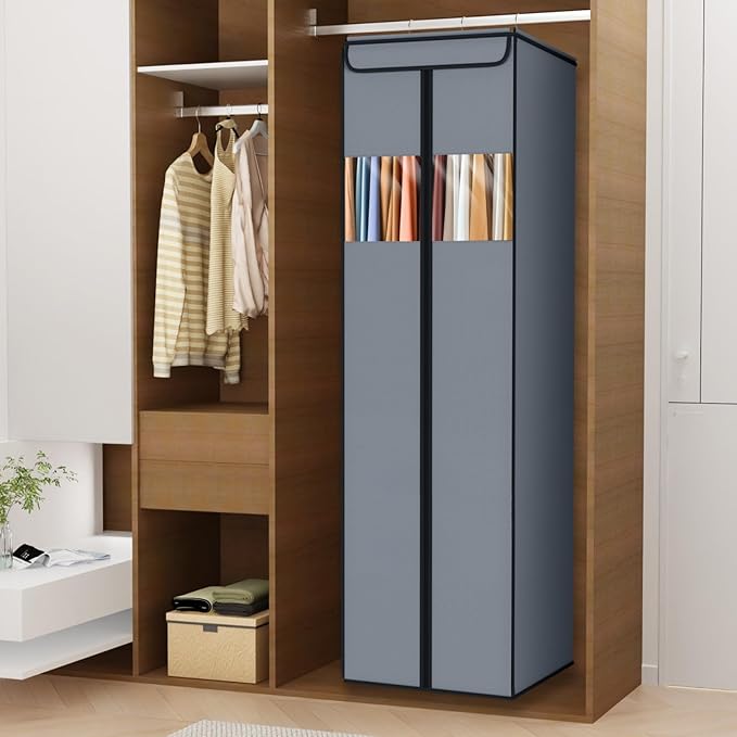 Zilink Long Dress Garment Bag Formal Gowns 65" Long Dress Bags for Gowns Long with Clear Window Space Saving Gown Garment Bag for Long Dresses, Winter Coat, Trousers, Fur, Grey