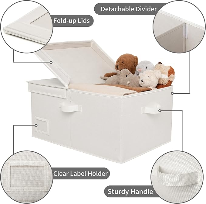 GRANNY SAYS Fabric Storage Bins with Lids, Decorative Storage Boxes, Closet Basket for Shelves, Extra Large Storage Bins for Clothes, Toy Storage Chest, Ivory, 2-Pack