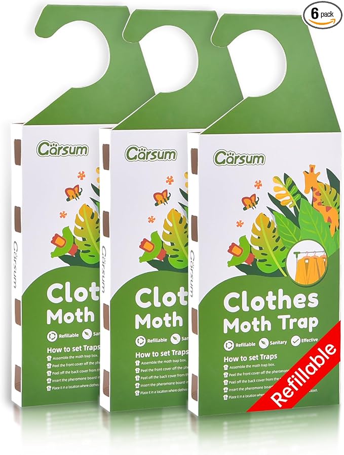 Garsum Clothes Moth Trap,Moth Traps for Clothes, Refillable 6 Packs Clothing Traps for House,Closets,Carpet