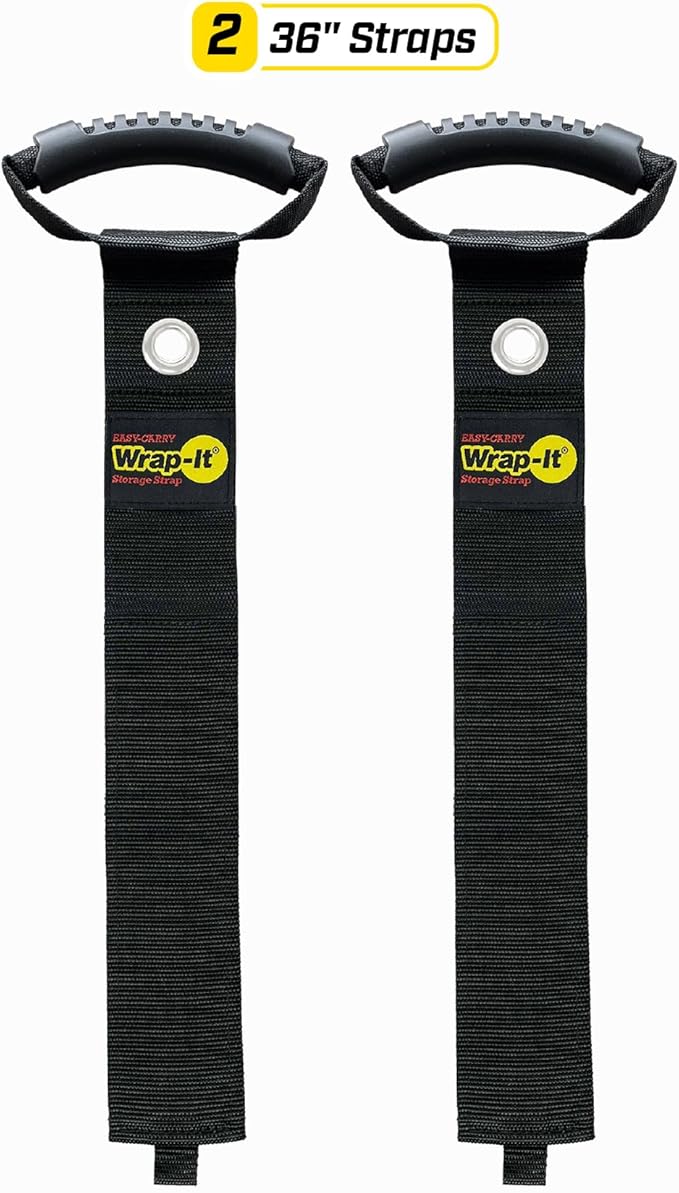 Easy-Carry Wrap-It Storage Straps - 36” (2-Pack) Black with Grommet - Heavy Duty Cord Carrying Strap Keeper and Extension Cord Organizer