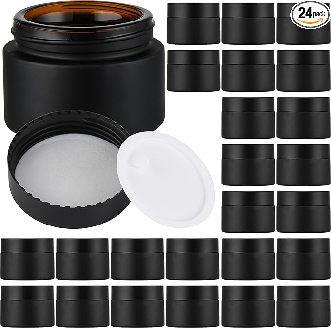 Glass Jars with Lids,Eco-Friendly Cosmetic Containers with Airtight Black Lids & Liners, Multi-Color Options for Cream, Lotion, Body Butter, DIY Skincare Travel Jars (Frosted Black, 1oz)