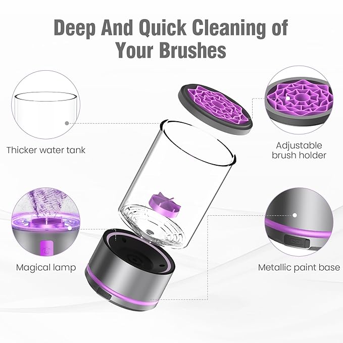 Makeup Brush Cleaner machine, 2 in 1 Makeup Brush Cleanser & Washer, 7000 RPM High-Speed Deep Cleaning, Portable Automatic Cosmetic Brush Cleaner for Foundation Brush Sponge, Purple