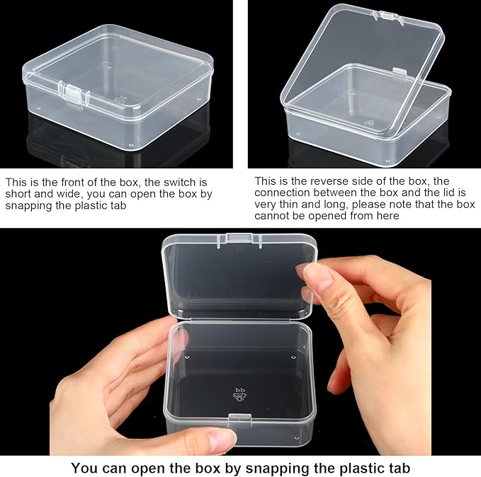 SATINIOR 100 Pcs Clear Plastic Beads Storage Containers Box Small Clear Boxes with Hinged Lid Plastic Case Mini Square Arts Crafts Storage Organizers for Small Items(2.9 x 2.9 x 1 Inch)