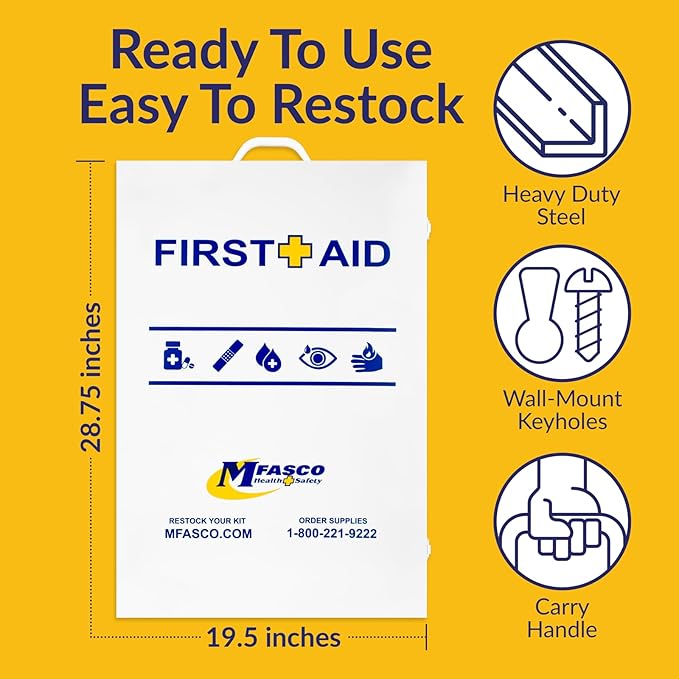 MFASCO 5-Shelf First Aid Kit - 2021 OSHA Compliant Class B, Wall Mount First Aid Cabinet for Businesses & Industrial - Ideal for Office Use - Deluxe Metal First Aid Box, Commercial First Aid Kit