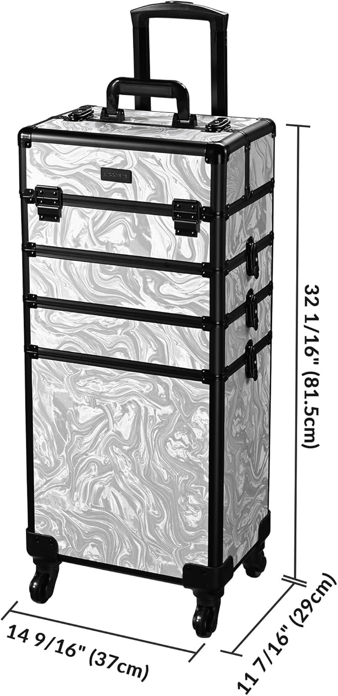 BYOOTIQUE Rolling Makeup Train Case on Wheels 3-Piece Hairdressing Brush Bags Cosmetology Organizer Kit Lockable Traveling Cart for Nail Tech Beauty Salon Barbershop,CTB Gray