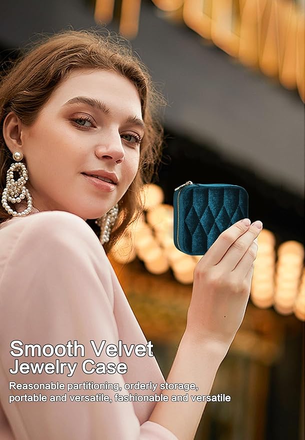 Velvet Jewelry Box – Travel Jewelry Case Organizer with Mirror, Adjustable Compartments for Women | Luxury Storage Case & Gift for Her - MossGreen