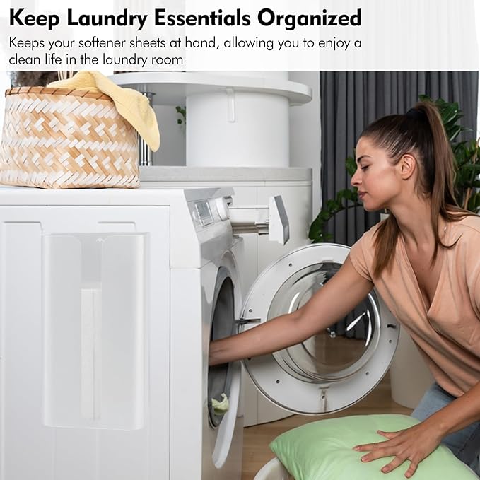Magnetic Laundry Dryer Sheet Dispenser, Tissue Holder, Garbage Bag Dispenser for Fridge, Kitchen, Laundry (White)