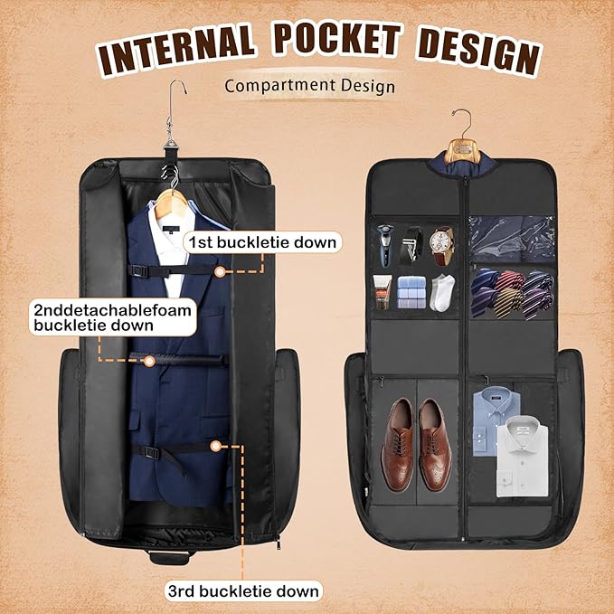 Garment Bag Travel Large Carry On Suit Bag with Strap for Business Hanging Suitcase Luggage Bags for Men Women (Grey)