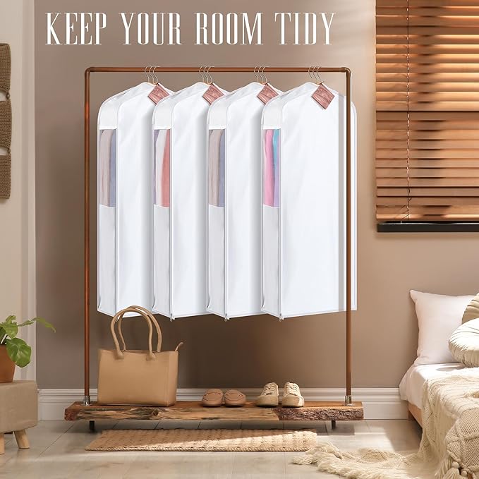 Cotton Garment Bag for Hanging Clothes and Storage with Cedar Blocks for Fresh Smell and Moth Protection Sandpaper for Suit Fur Coat Jacket Sweater(40 x 24 x 6 Inch,White,1 Set)