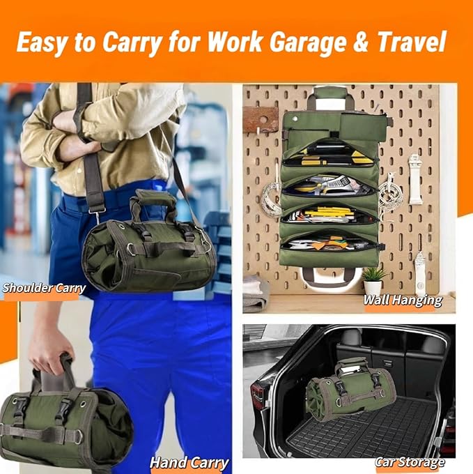 Tool Roll Up Bag Organizer Heavy Duty Portable Tool Storage with Multiple Pockets for Mechanics, Electricians Handyman Practical Gift for Men dads