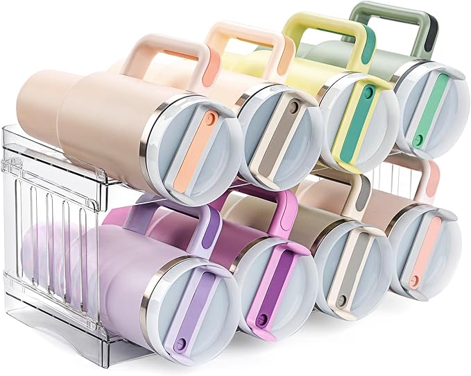 Large Tumbler Organizer for 8 Stanley Cup, Kitchen Organizers and Storage for Stanley Cup Accessories, Stackable Water Bottle Organizer Fits 20/30/40 oz Cup, Good for Kitchen Fridge Storage