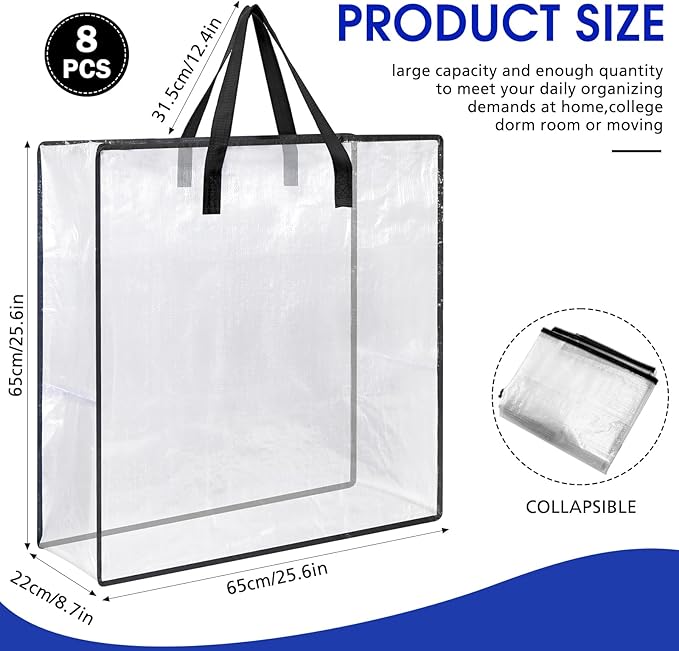 8 Pcs Clear Wreath Storage Bags 26 Inch Valentines St. Patrick's Garland Container Door Garland Holiday Wreath Storage Holder with Handle and Zipper Heavy Duty Plastic Packing Totes(Black)