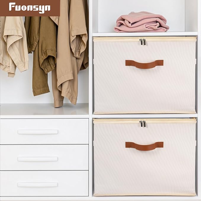 2-Pack Shoe Storage Organizer for Closet - Large Capacity Fits 16-32 Pairs, Clear Cover with Reinforced Handles, Adjustable Dividers, Dustproof Stackable Containers, Beige
