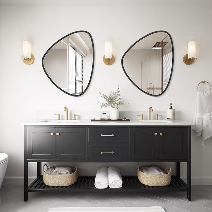 WallBeyond Asymmetrical Mirror, Irregular Wall Mirror, Wall Mirrors Decorative for Bedroom Living Room entryway Hall, Wall Mirror for mid Century Modern Decor 24" H x 19" W, Black