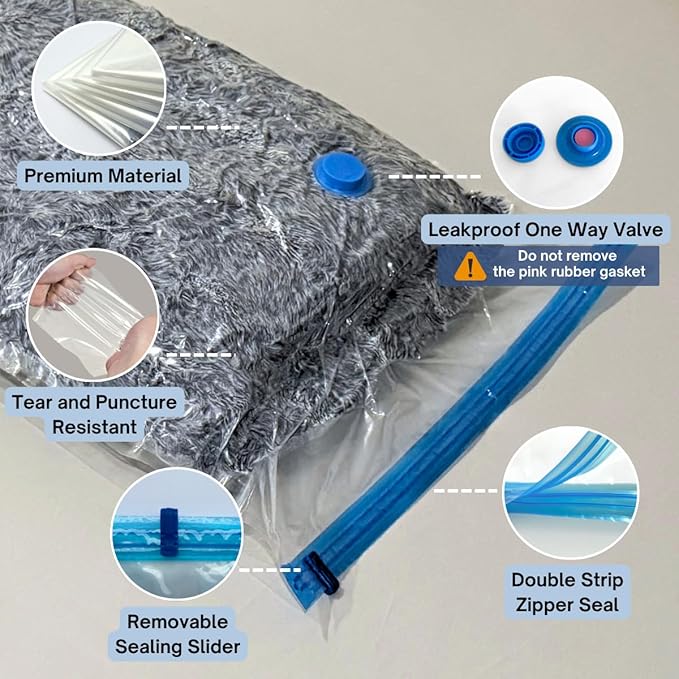 12 Pack Vacuum Storage Bags with Electric Pump, Compression Space Saver for Comforters, Bedding, Blanket Storage, Vacuum Seal Bags for Clothing, Luggage and Closet Organizer,