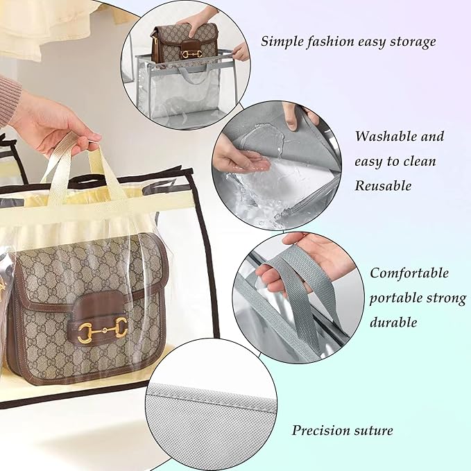 Dust Bags for Handbags - Purse Storage Organizer for Closet Moistureproof and Dustproof Cover Hanging with Zipper and Handle (Brown-XXL)