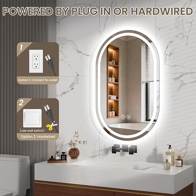 Oval LED Bathroom Vanity Mirror, 32x20 inch Mirror with Light, Smart Anti-Fog Waterproof Mirror with Memory Function Dimmable Lighted Mirror