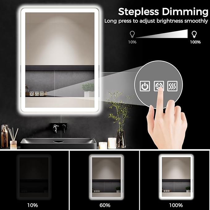 24"x32" LED Bathroom Vanity Mirror with Lights, Anti-Fog, Dimmable, Lighted Bathroom Mirror for Wall, Rounded-Corner, Memory Function, 5mm Shatter-Proof Tempered Glass, Backlit & Front Lit