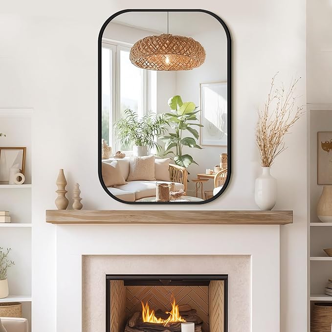 Bathroom Mirror for Wall, Black Bathroom Vanity Mirror for Over Sink 24 x 36, HD Reflection Shatterproof Mirror for Living Room Bedroom Entryway, Metal Frame Rectangular Shape