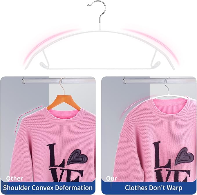 Heavy Duty Hangers 20 Pack - No Shoulder Bump Non-Slip Rubber Coating Contour Metal Hangers for Sweaters, Coats & Clothes, 15 lbs Weight Capacity, Non-Slip, 16.5 Inch(White)