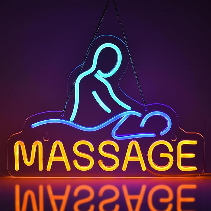 Massage Neon Sign for Wall Decor LED Light up Sign Massage Room Business Signage Spa Salon Wellness Center 16.1" x 11.8" Led Art Hanging Decorative Gifts