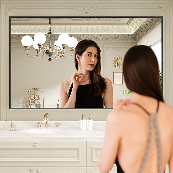 LOAAO Black Bathroom Mirror 72"X36" for Wall, Rectangle Bathroom Vanity Mirror, Tempered Glass, Hangs Vertically or Horizontally, Easy to Install, Modern Design