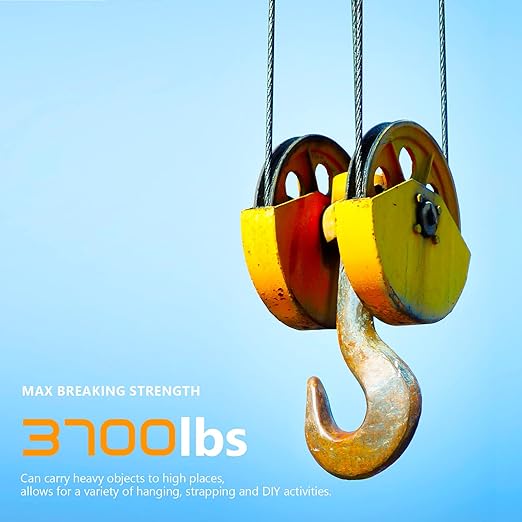 3/16" Stainless Steel Cable 500FT, 7 x 19 Strand Wire Rope Aircraft Cable, 3700lbs Breaking Strength for Deck Cable Railing, Ziplines, Clotheslines, and DIY Balustrades