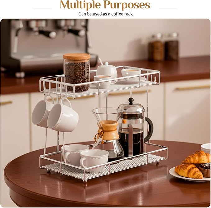 Bathroom Organizer Countertop Perfume Organizer Makeup Organizer Cosmetics Storage Display Rack Vanity Tray Dresser Steel chrome Shelf Transparency Wavy Acrylic Tray (2 Tier Chrome)