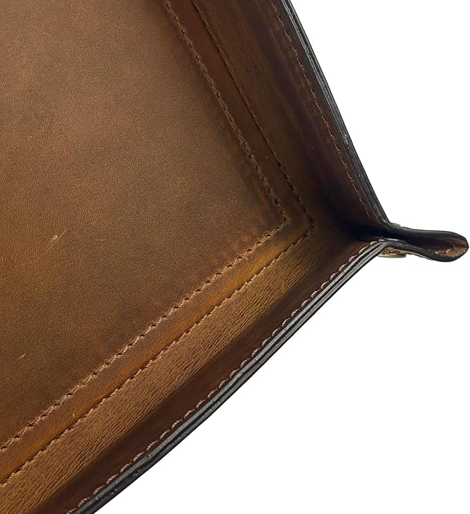 Tolredo Handmade Top Grain Leather Valet Tray – Elegant Organizer for Wallet, Keys, and Phone – Rich Brown (Pack of 2)
