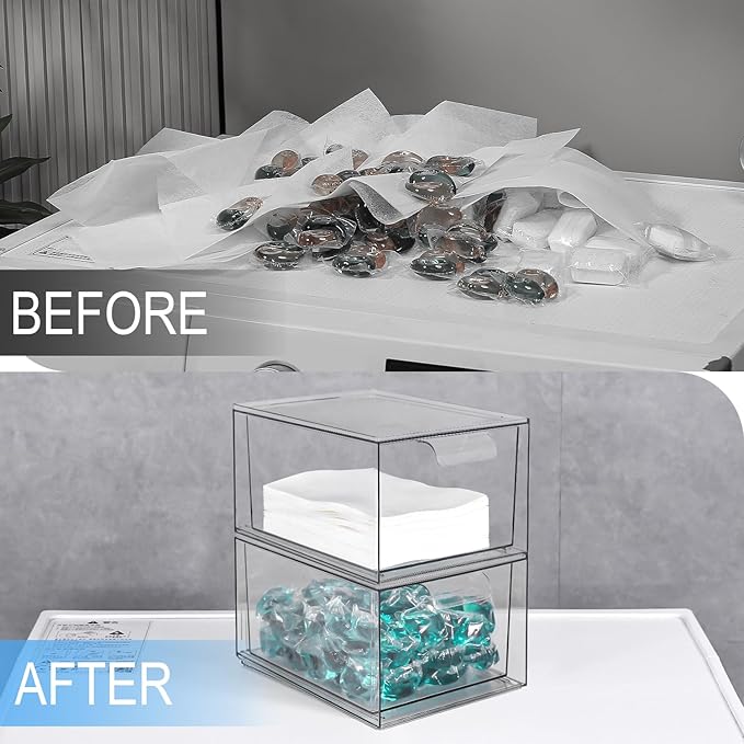 Stackable Laundry Pods Container and Dryer Sheet Holder, Dishwasher Pods Container, Laundry Room Organization and Storage, Plastic Dryer Sheet Dispenser Box, 3 PACK
